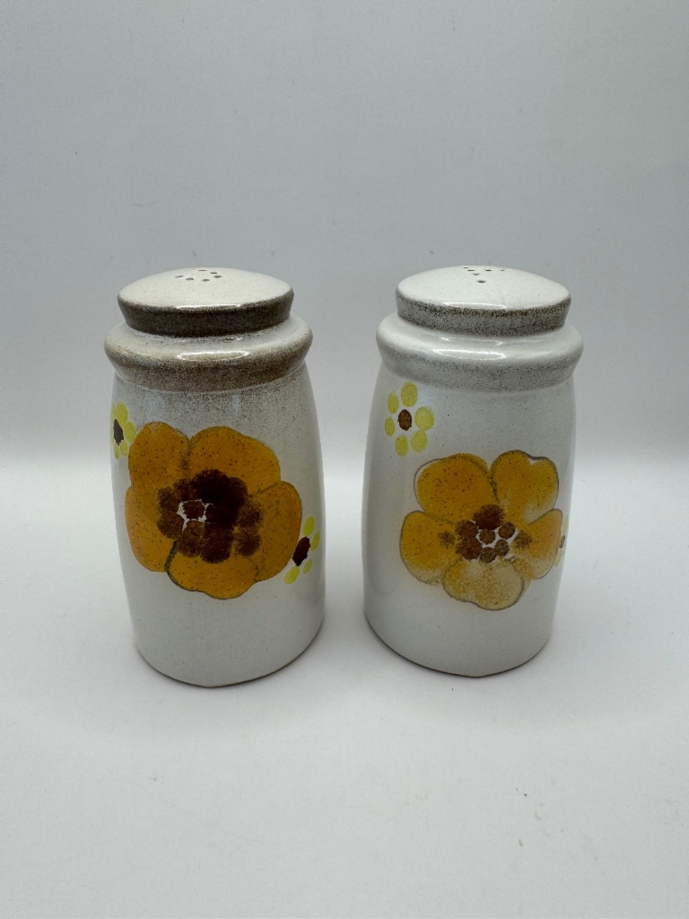 Denby Minstrel Salt and Pepper Shakers Vintage Yellow Floral